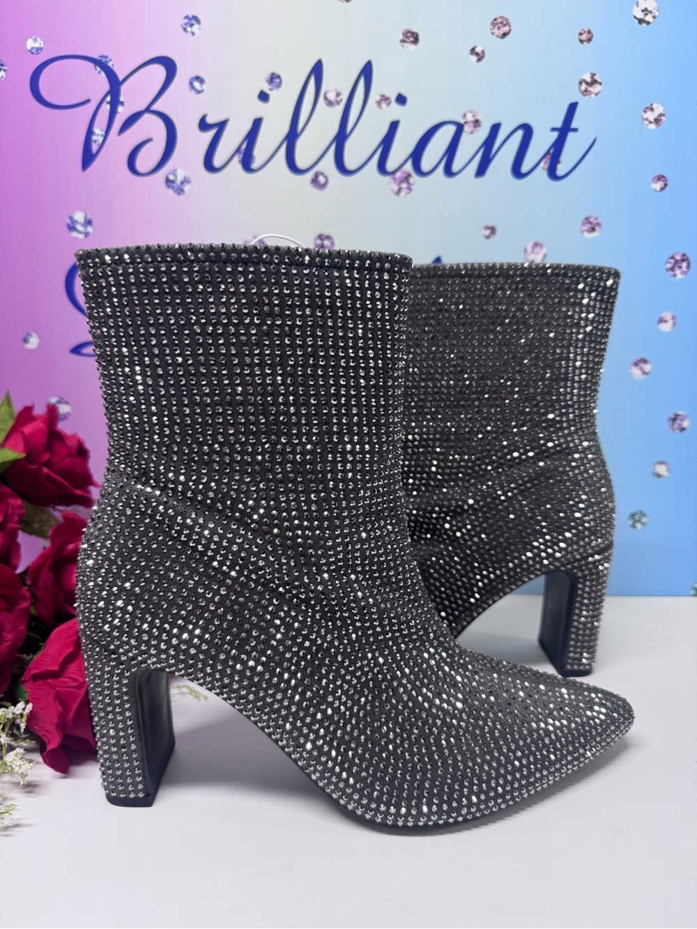 ❤️‍🔥NIB SILVER CRYSTAL HEELED BOOTS - Picture 6 of 10